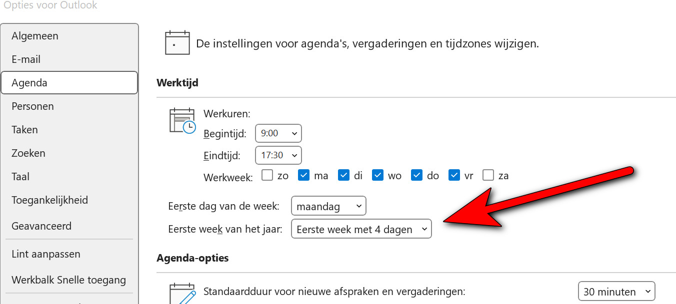 outlook%20agenda%20weeknummers%20eerste%20week%20van%20het%20jaar%20met%204%20dagen Outlook geeft verkeerde weeknummer aan